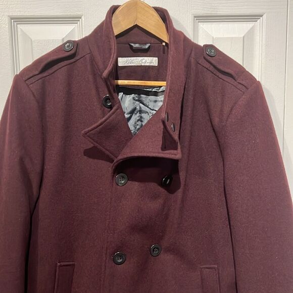 Kenneth Cole New York Maroon Wool Blend‎ Double Breasted Pea Coat Size M - Picture 8 of 16